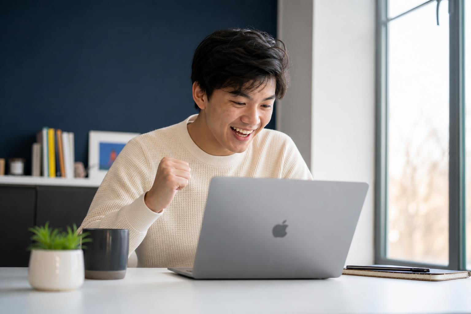 User celebrating credit score success